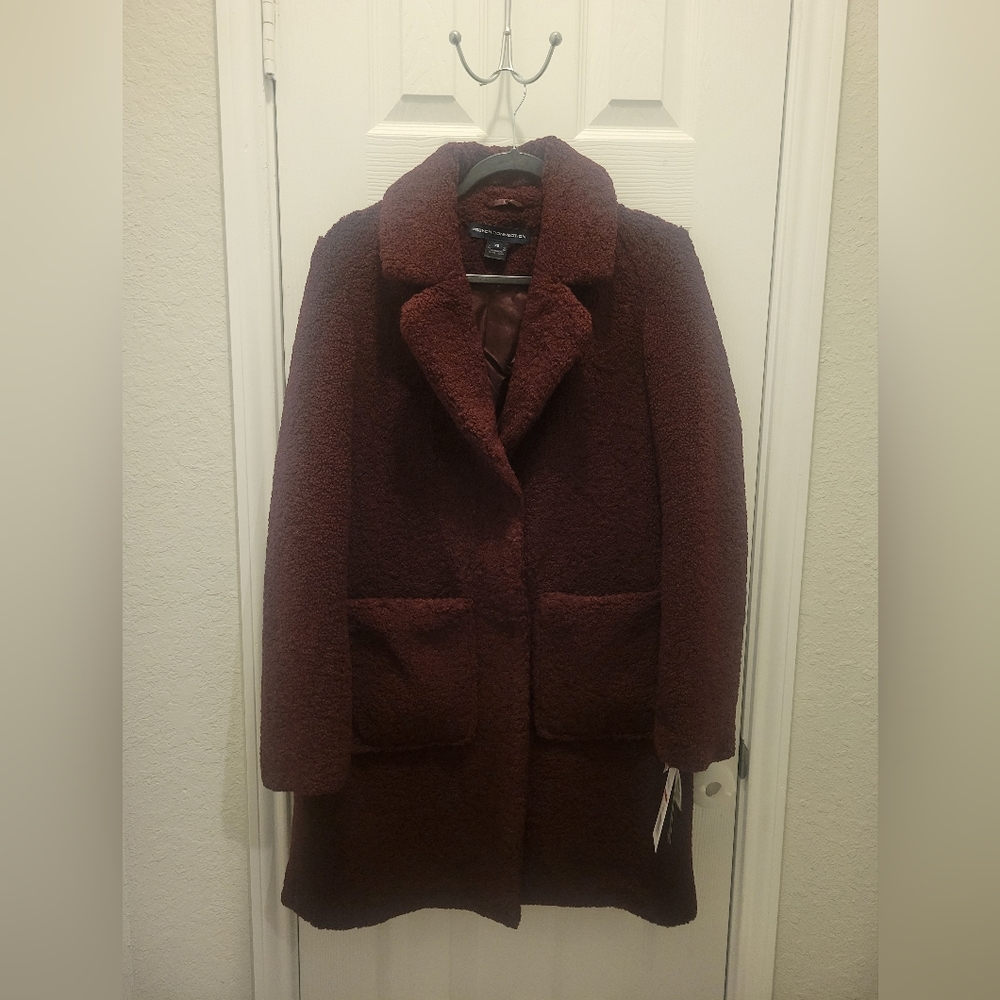 French Connection, Vegan Leather Purple Coat in XS. NWT. Washable Coat